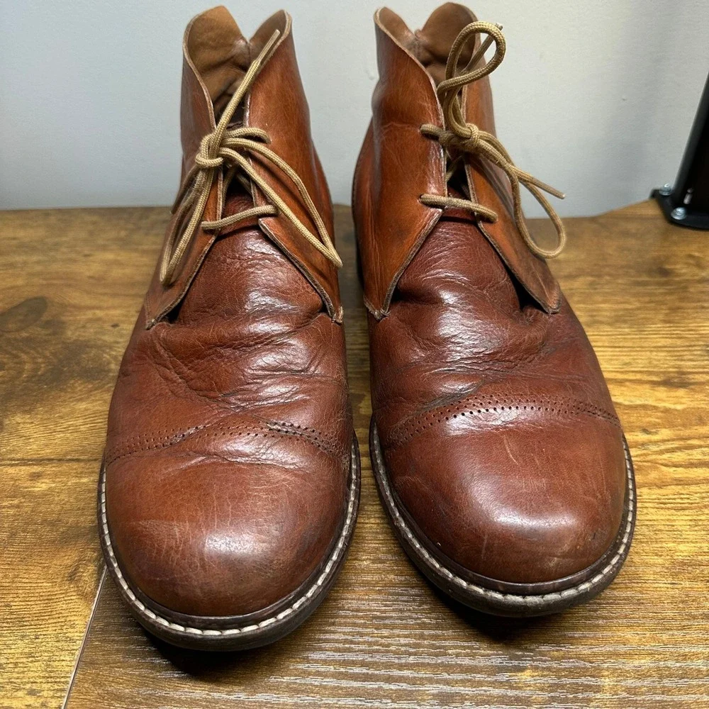 OluKai Mens Leather Chukka‎ Boots 10 Pahoa Ginger Brown Cap Toe Lace Up Shoes